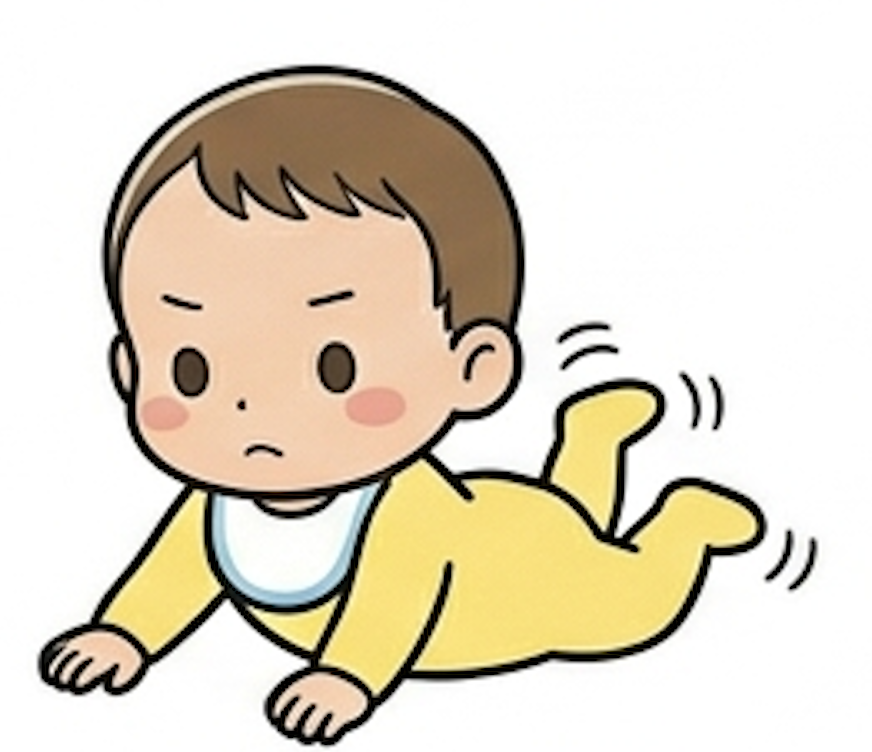 赤ちゃん：うつ伏せで足バタバタ