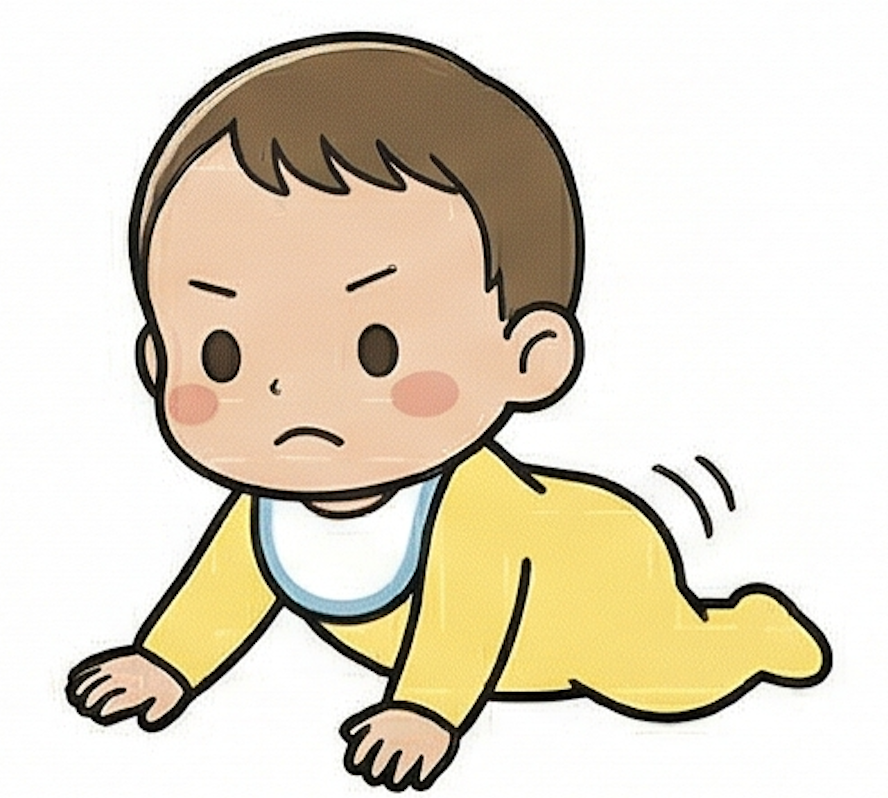 ずりばいをする息子