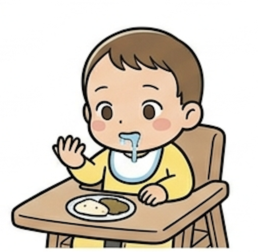 離乳食を見る赤ちゃん