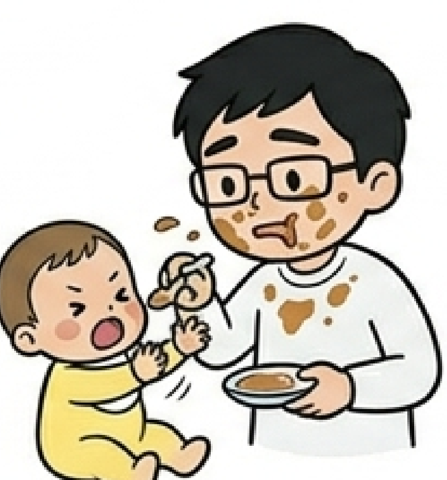 離乳食拒否に困惑する夫